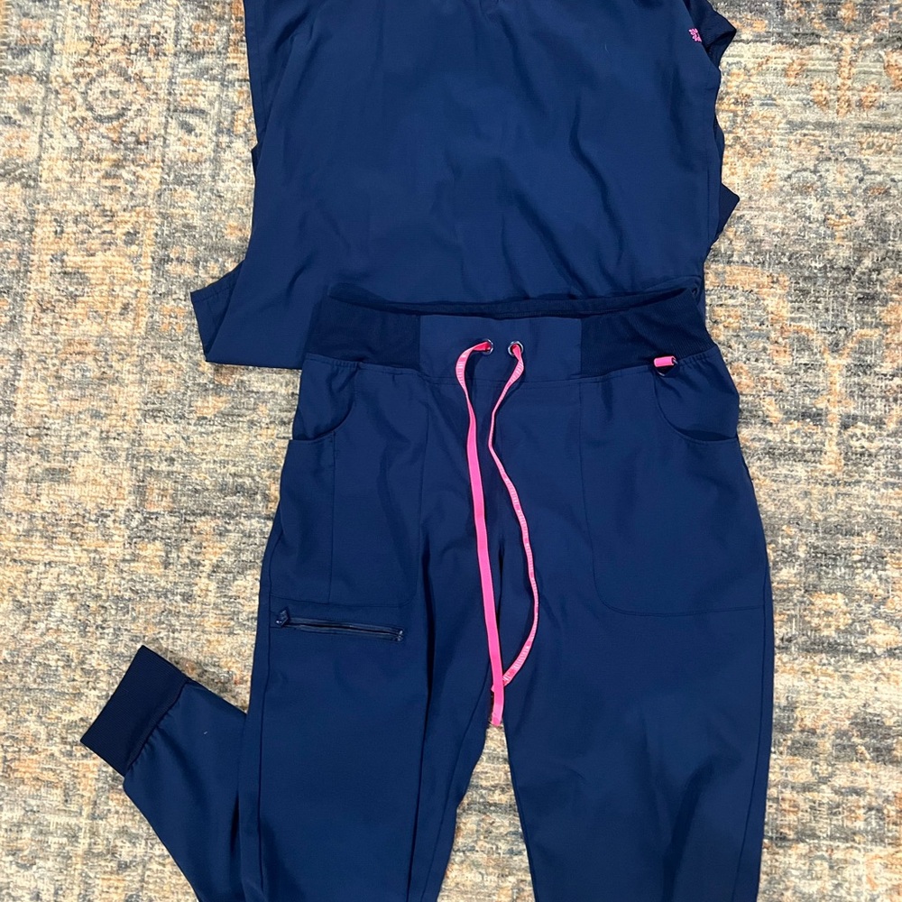 Scrubs Navy Joggers with Pink Drawstring